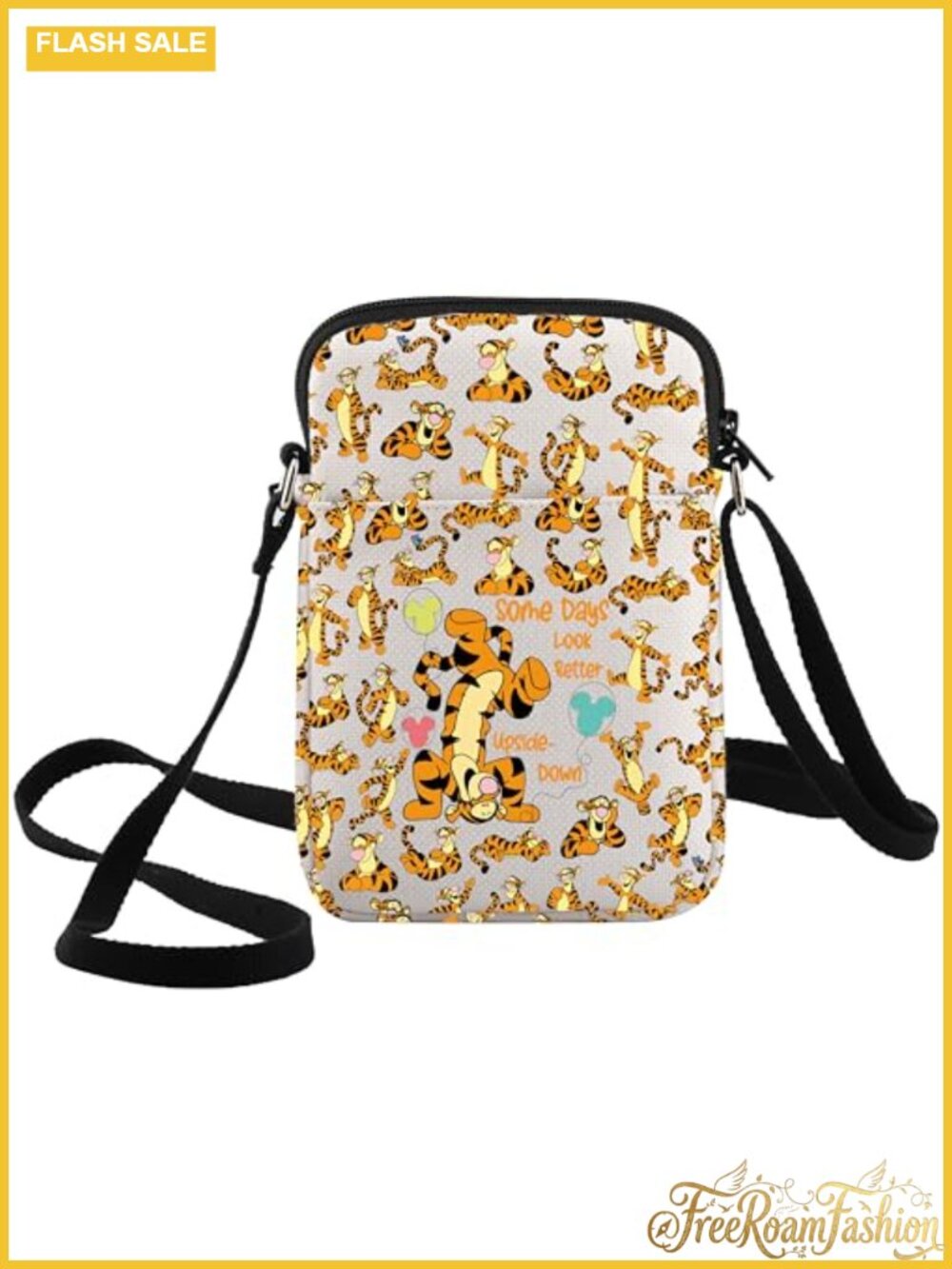 Funny Tiger Crossbody Bag Cotton Canvas Adjustable Strap Satchel